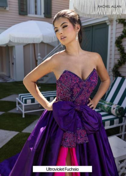 Elegance Beaded Stretch Tulle High Slit Sweeping Train Prom Dress #71068