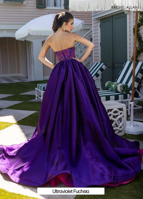 Elegance Beaded Stretch Tulle High Slit Sweeping Train Prom Dress #71068