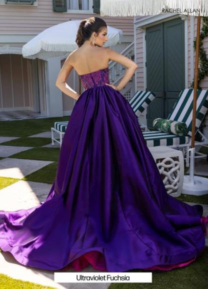 Elegance Beaded Stretch Tulle High Slit Sweeping Train Prom Dress #71068