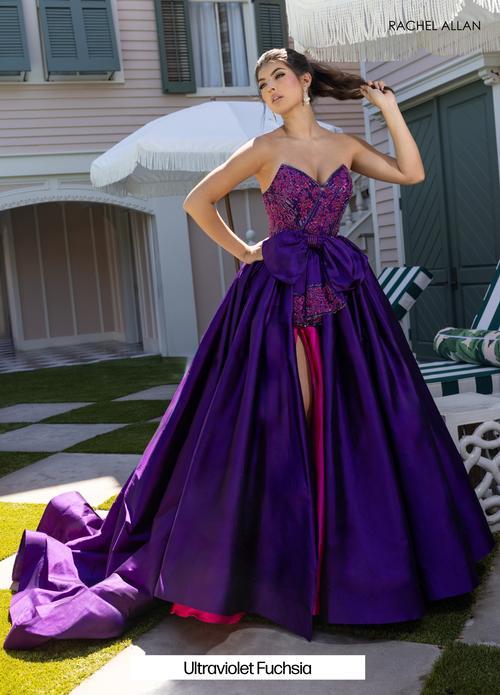 Elegance Beaded Stretch Tulle High Slit Sweeping Train Prom Dress #71068
