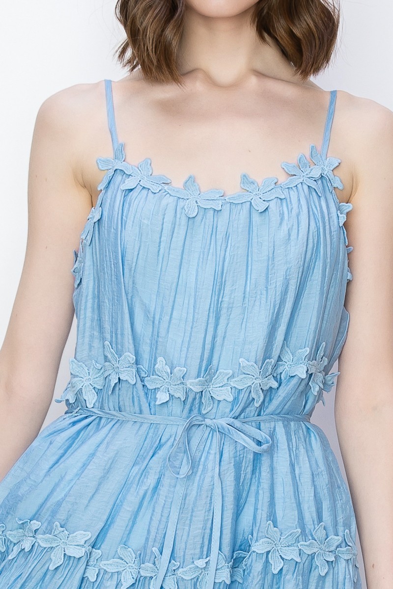 Satin Sleeveless Floral Lacetrim Detail Midi Dress #23635204