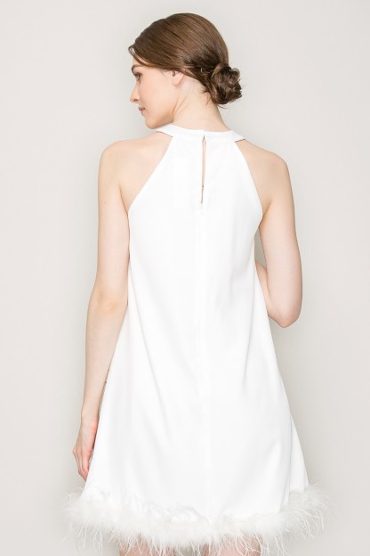 Rhinestone Feather Trimmed Chocker Neck Mini Dress #23549572