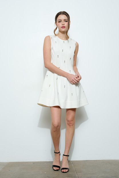 Crystal Embellished Pintuck Mini Dress #23570951