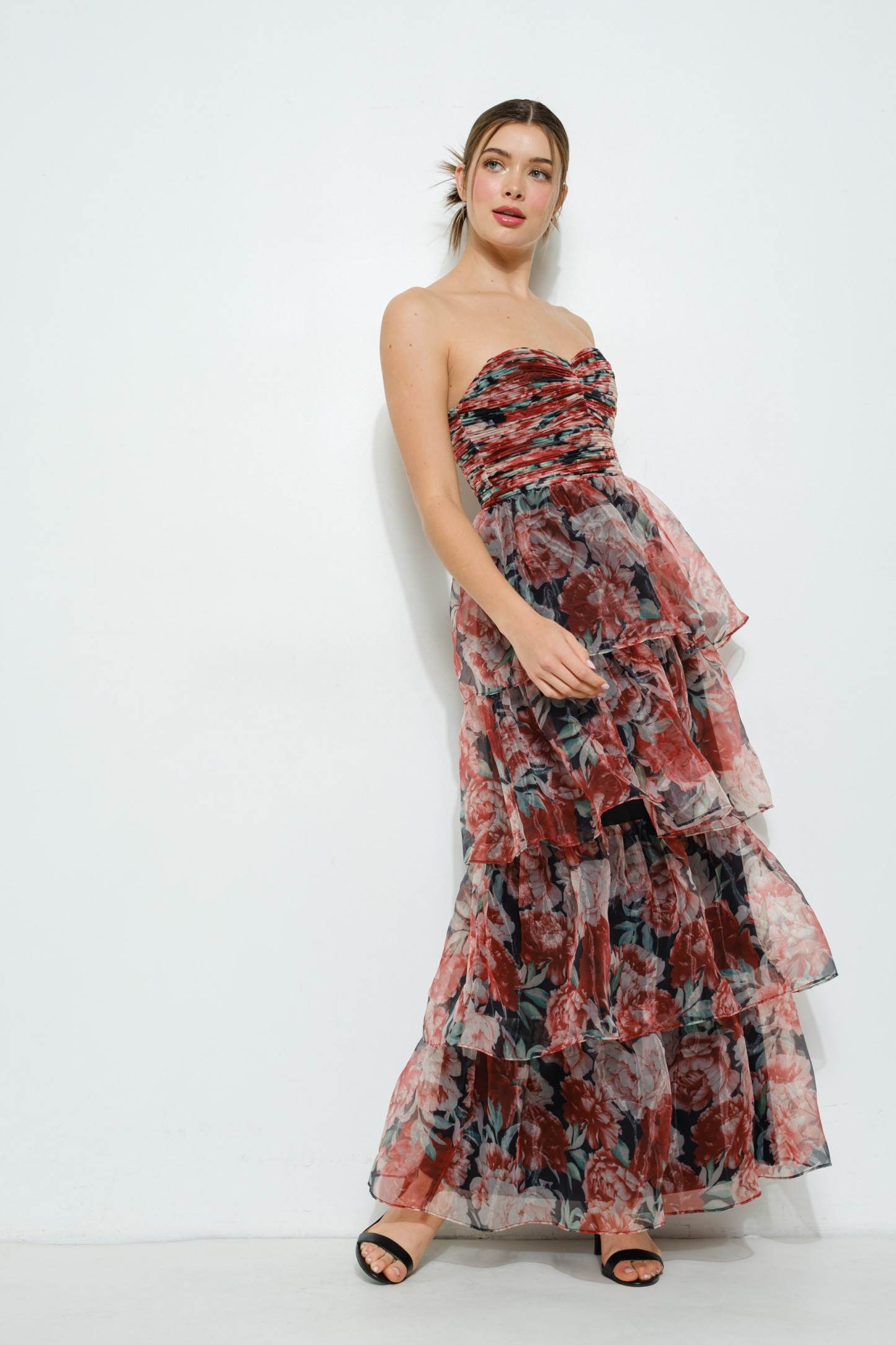 Floral-tiered Strapless Maxi Dress #23238000