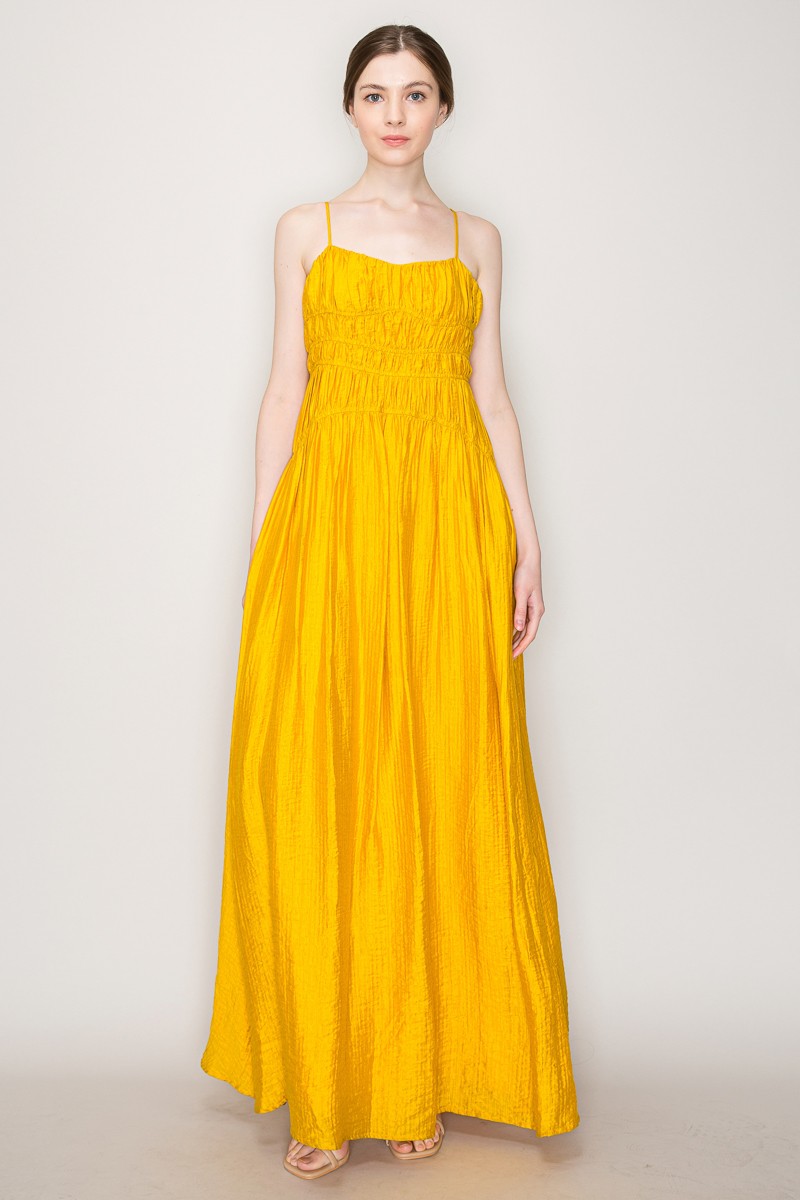 Satin Ruched Detailing Sleeveless Maxi Dress #23674842