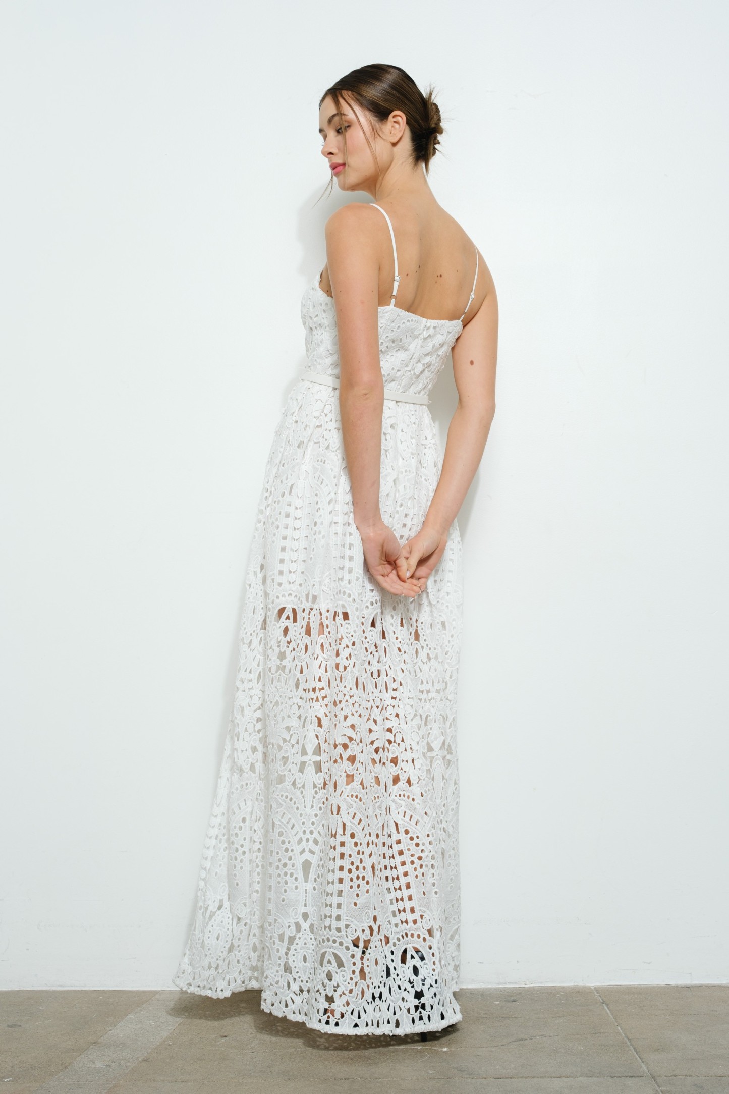 Lace Maxi Spaghetti Strap Dress With Belt #23642860