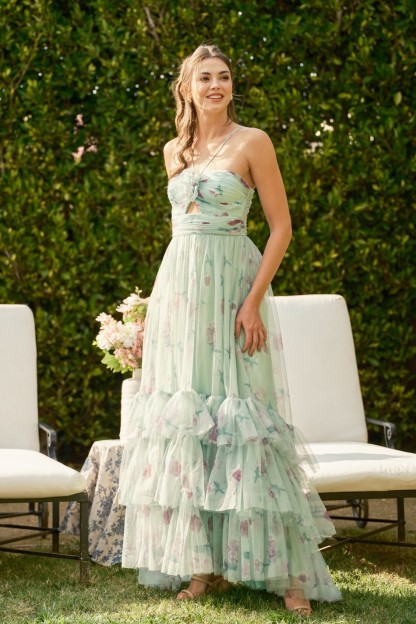 Floral Shirred Cut-out Maxi Dress #23707003