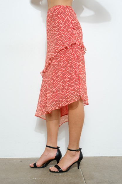 Asymmetrical Ruffled Polka Dot Midi Skirt #23514544