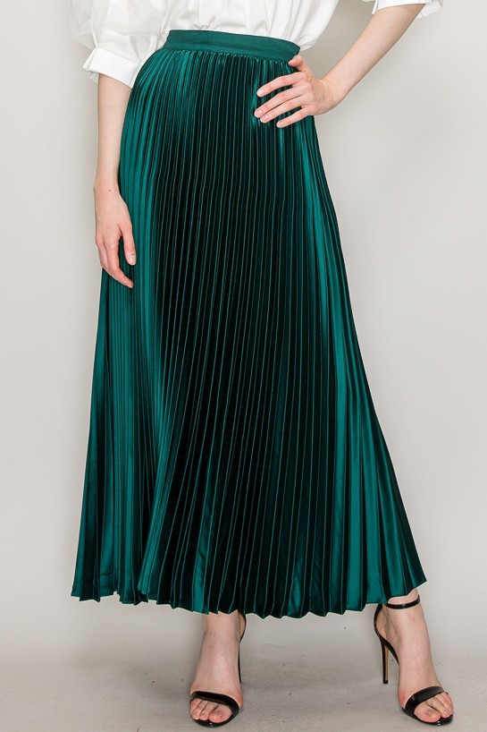 High Waist Satin Pleated Long Skirt #22890652