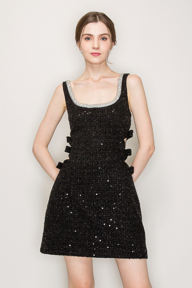 Sequin Cutout Embellished Boucle Mini Dress #23687829