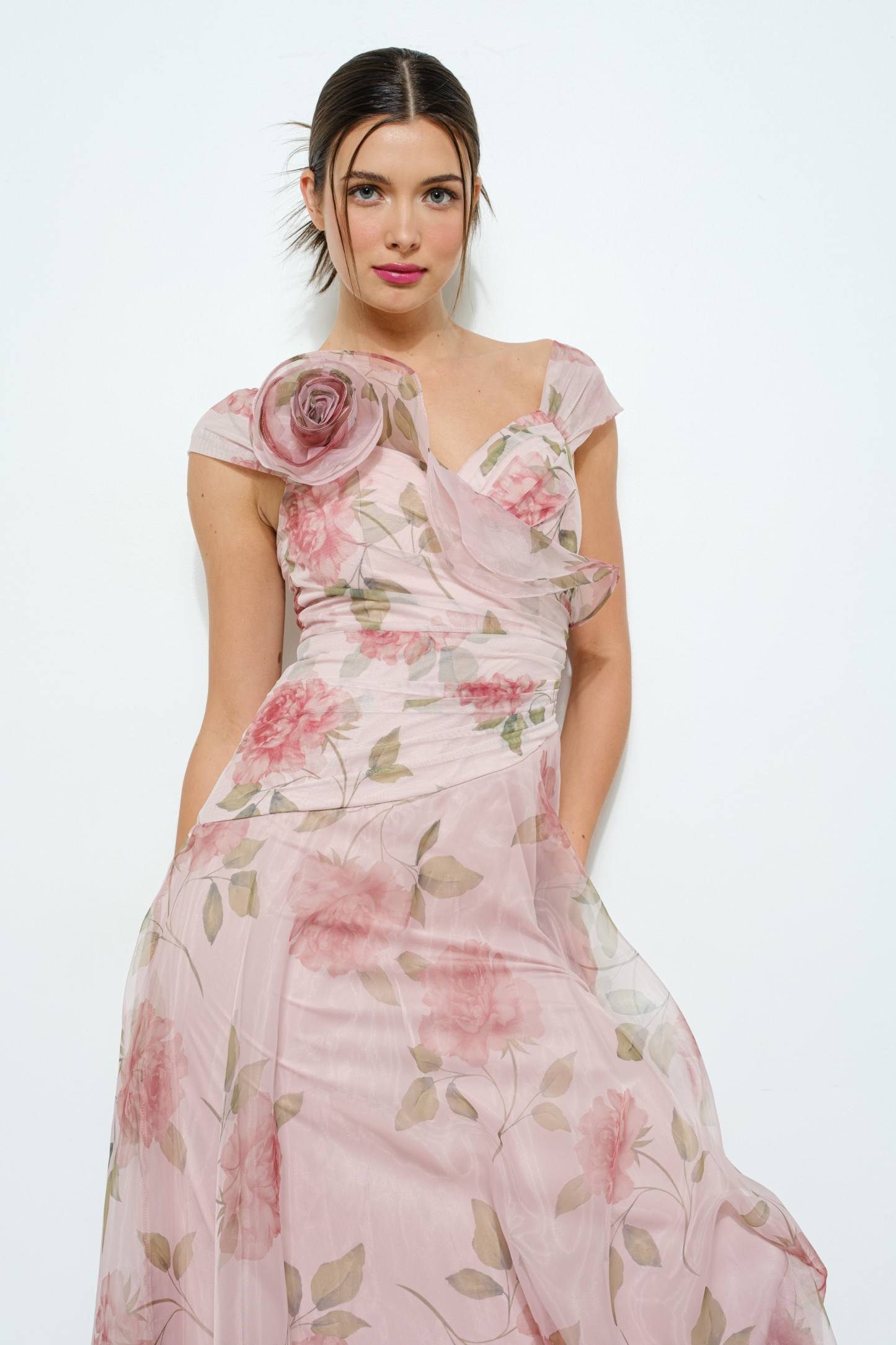 Floral Print Flower Corsage Detail Maxi Dress #23700148