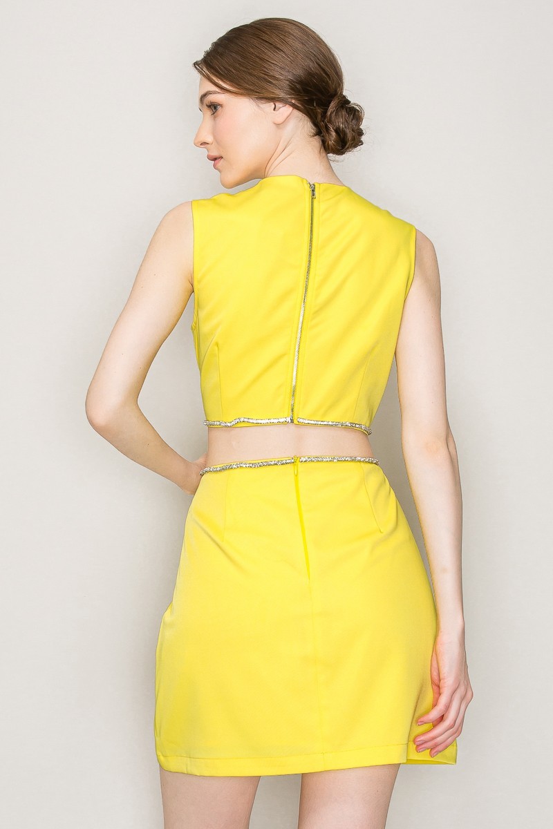 Sleeveless Rhinestone Trim Side Cutout Mini Dress #23673806