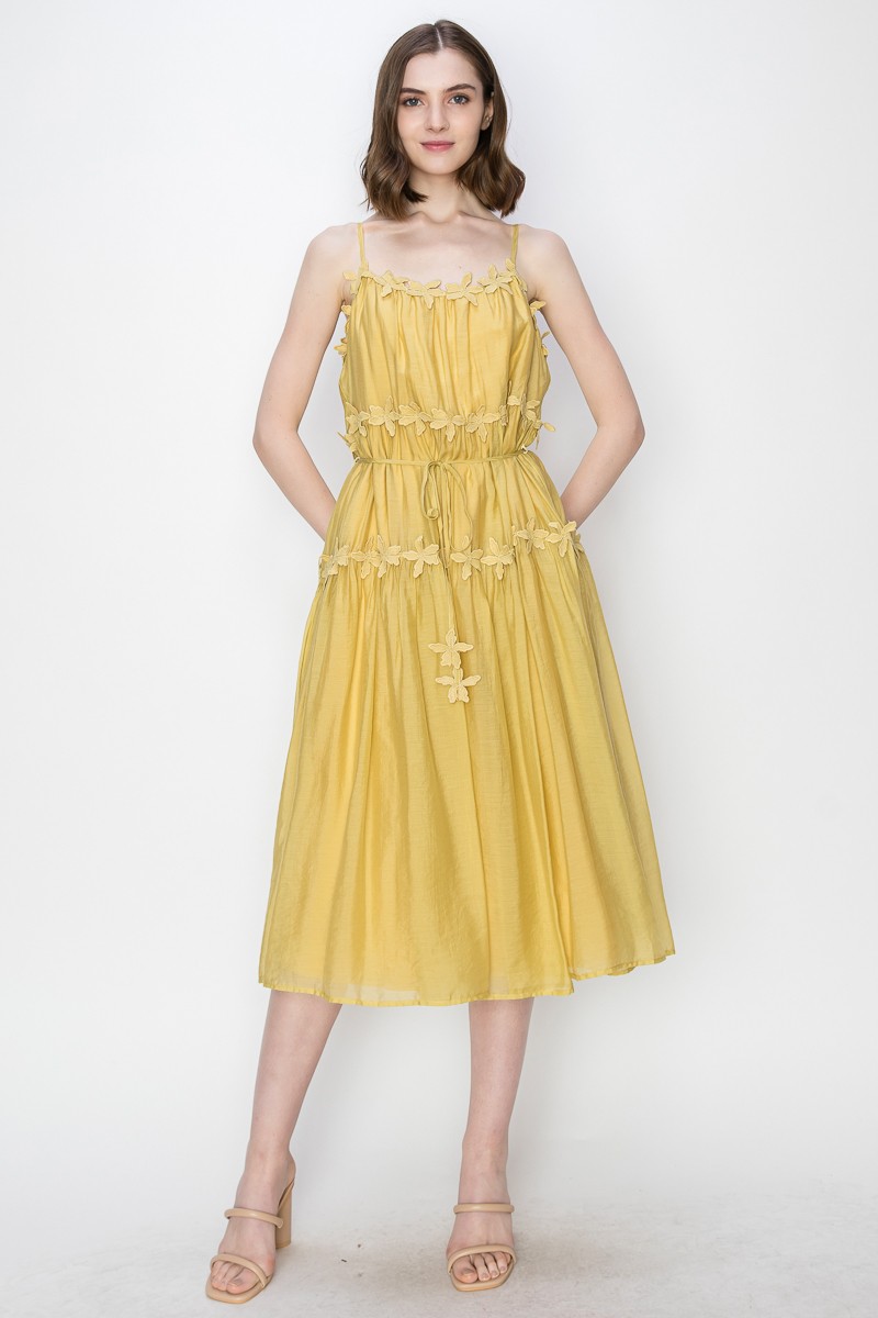 Satin Sleeveless Floral Lacetrim Detail Midi Dress #23635204