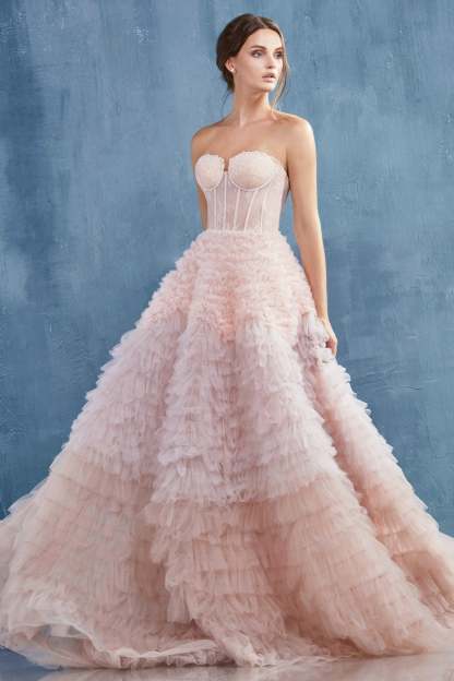 Breathtaking Strapless Faux Corset W/ Ruffled Ombre Ball Gown #A0767
