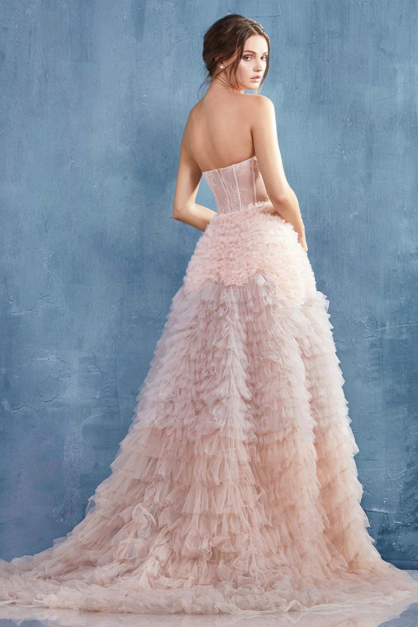 Breathtaking Strapless Faux Corset W/ Ruffled Ombre Ball Gown #A0767