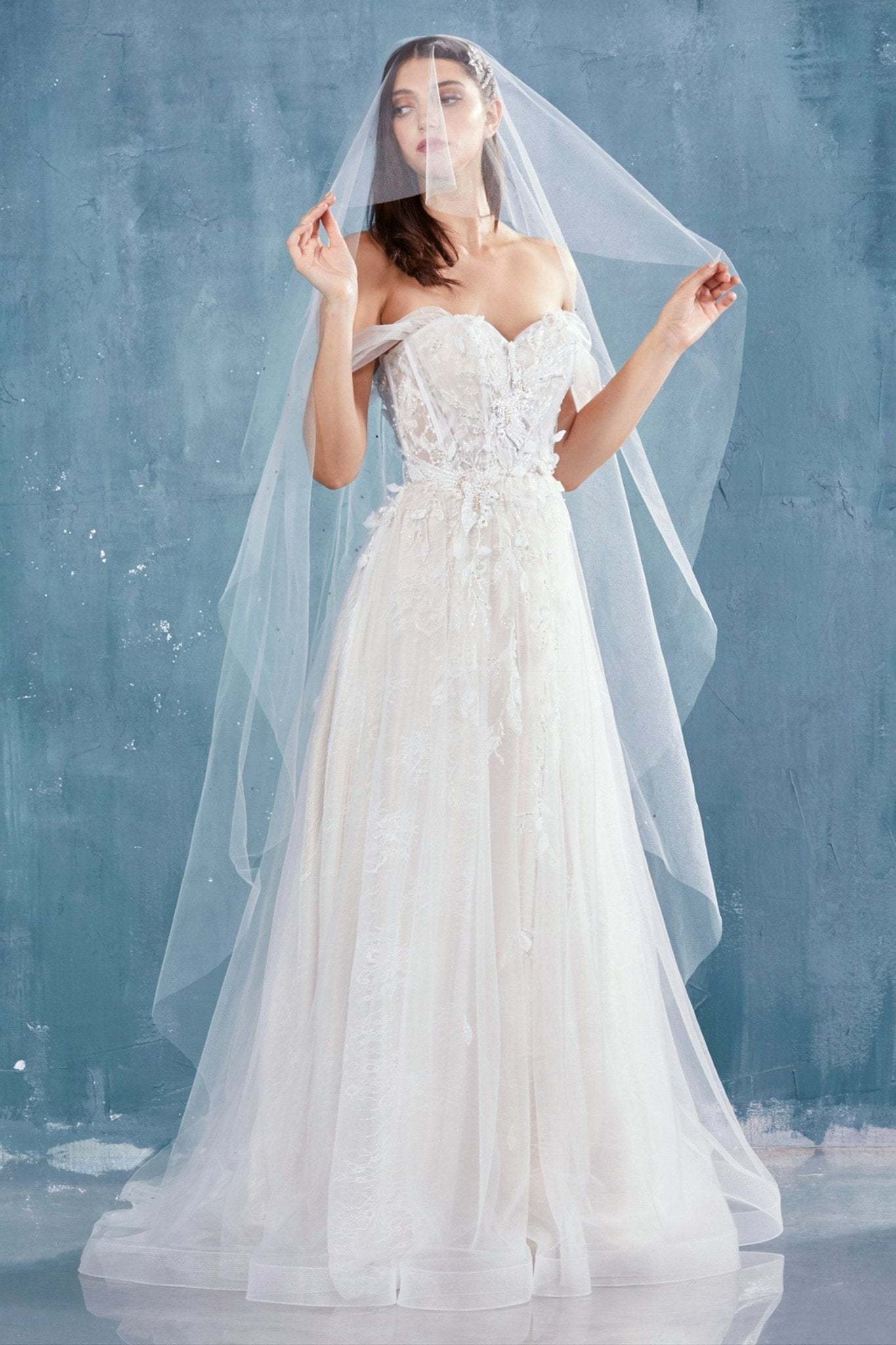 Sweetheart Off The Shoulder 3D Leaf Falls Softly Glass-Bead Birds Gown #A0822