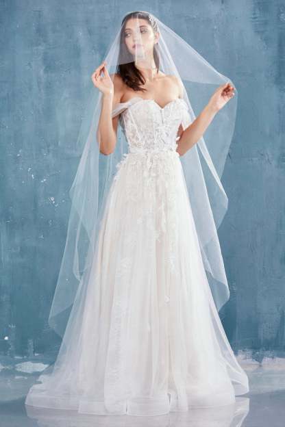 Sweetheart Off The Shoulder 3D Leaf Falls Softly Glass-Bead Birds Gown #A0822