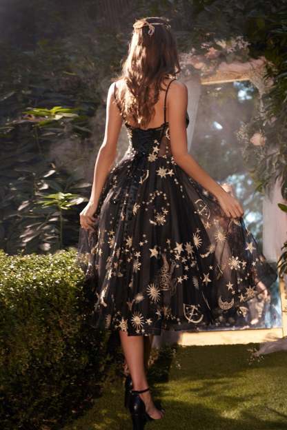 Elegance A-Line Thin Straps Layer Tulle Tea-Length Lace-Up Gown #A0823