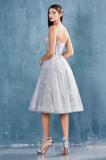 Elegance A-Line Thin Straps Layer Tulle Tea-Length Lace-Up Gown #A0823