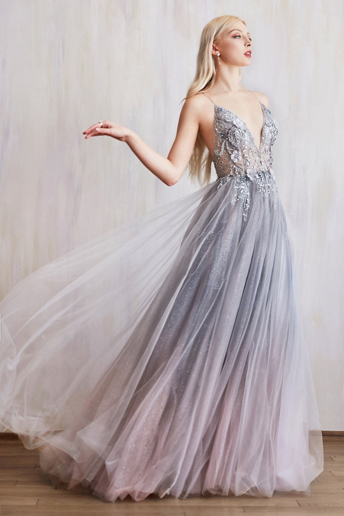 Sexy Dreamer Floral Beaded Ombre Ballerina Gown #A0850