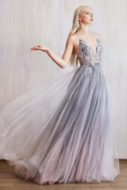 Sexy Dreamer Floral Beaded Ombre Ballerina Gown #A0850