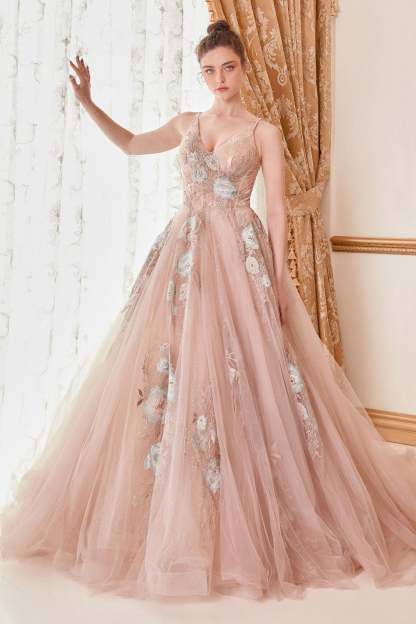 Enchanting V-Neck Beaded Rose Appliques Lilian Ball Gown #A0893