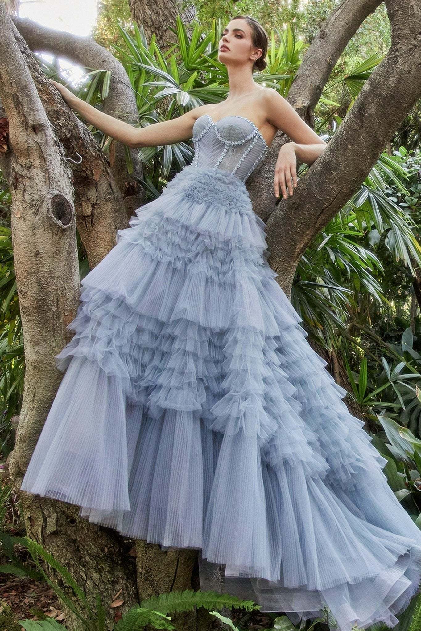 Corset Princessa Ruffle Tier Skirt Tulle Ball Gown #A1017