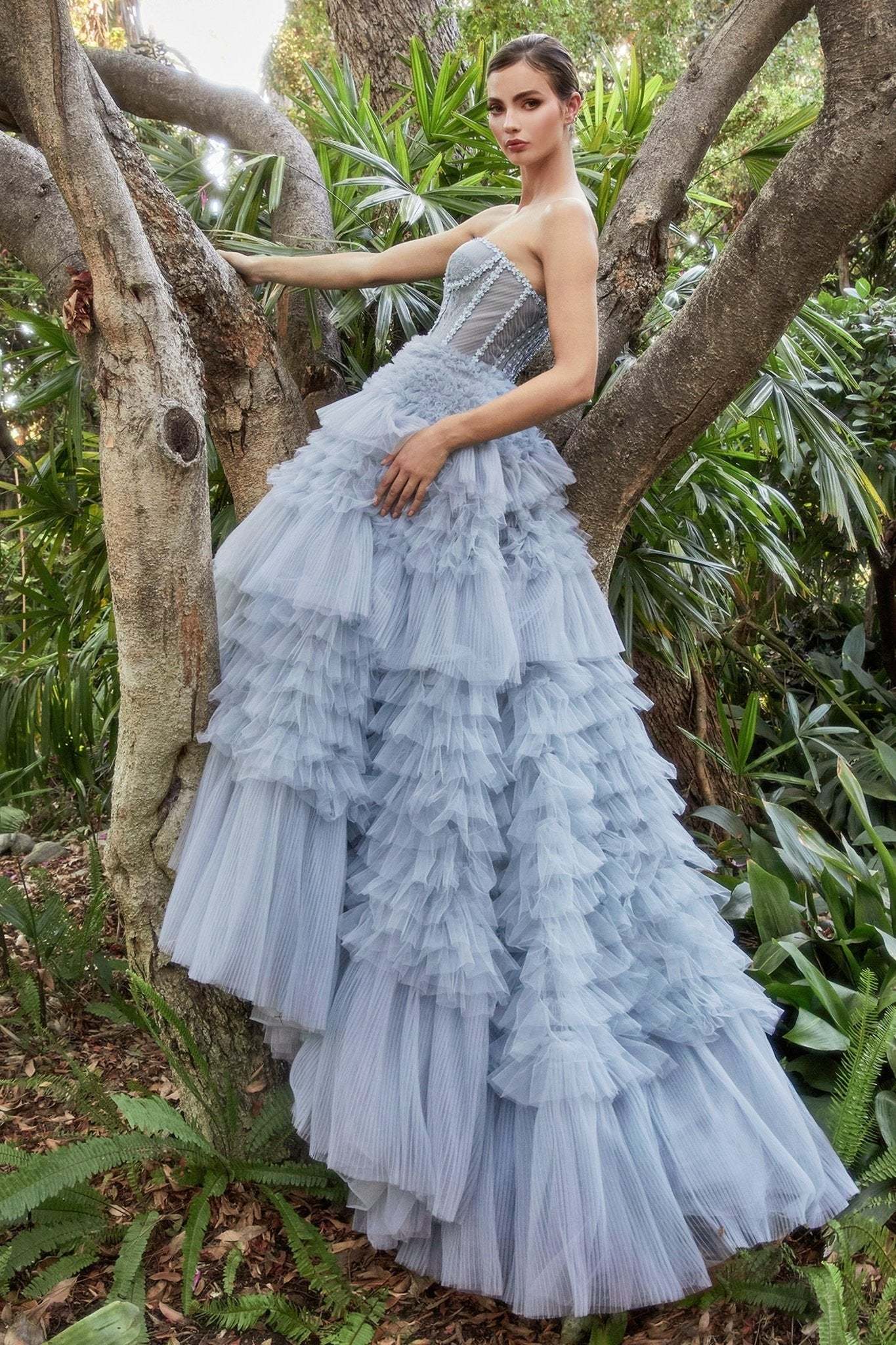 Corset Princessa Ruffle Tier Skirt Tulle Ball Gown #A1017