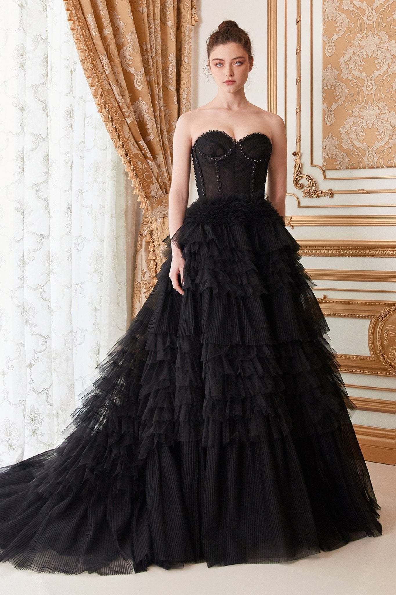 Corset Princessa Ruffle Tier Skirt Tulle Ball Gown #A1017