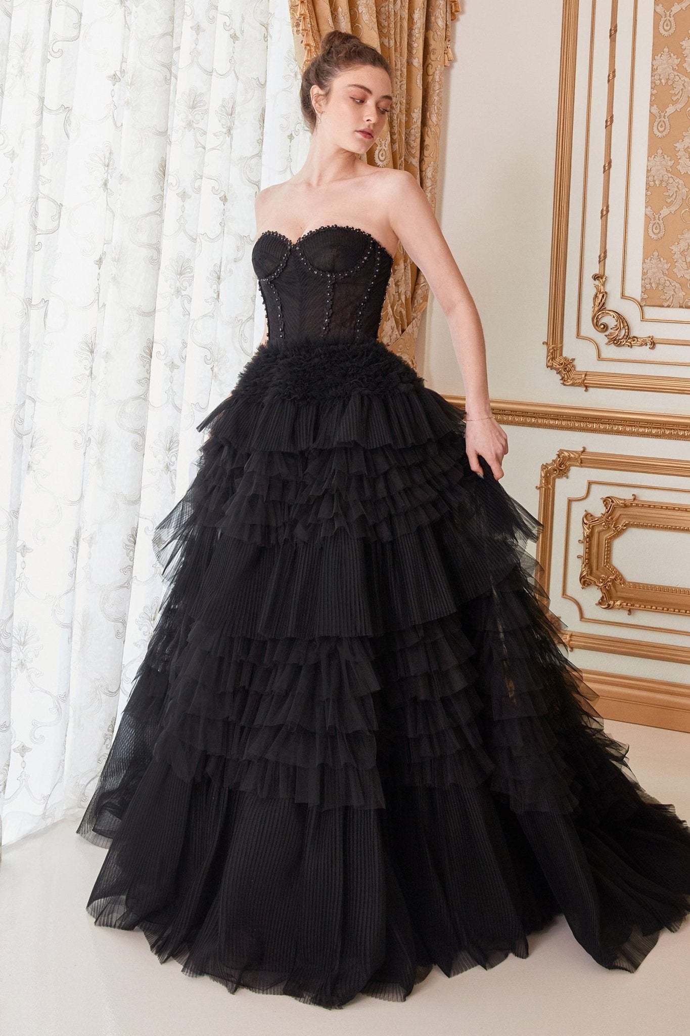 Corset Princessa Ruffle Tier Skirt Tulle Ball Gown #A1017