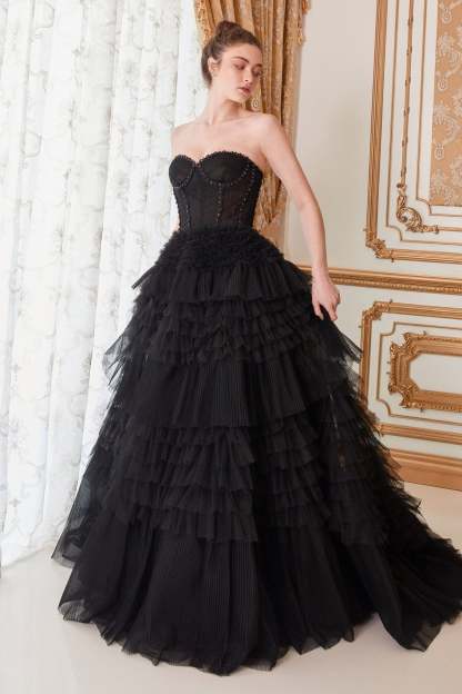 Corset Princessa Ruffle Tier Skirt Tulle Ball Gown #A1017