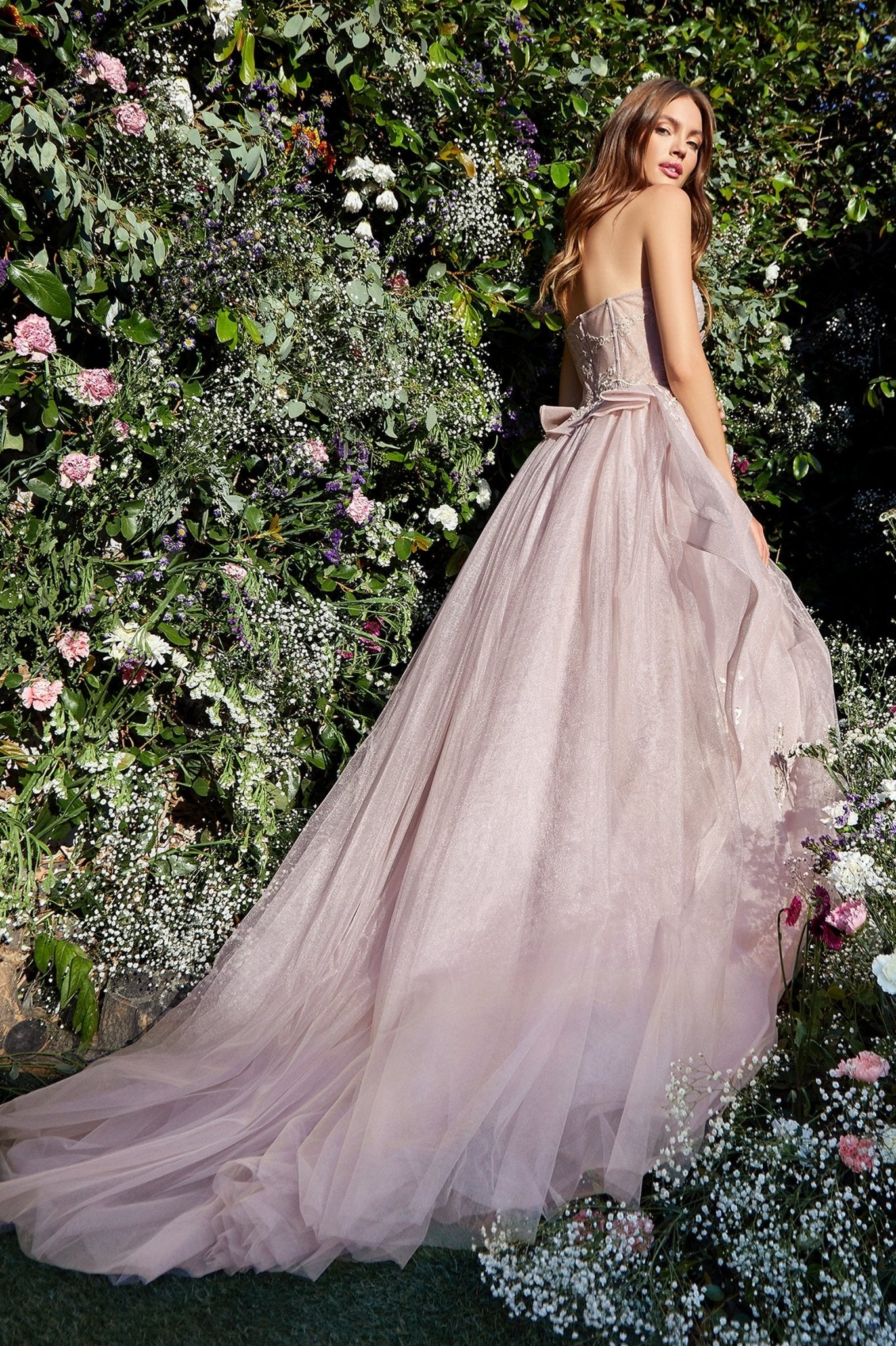 Romantic Strapless Layered Tulle Butterfly Appliques Ball Gown #A1021