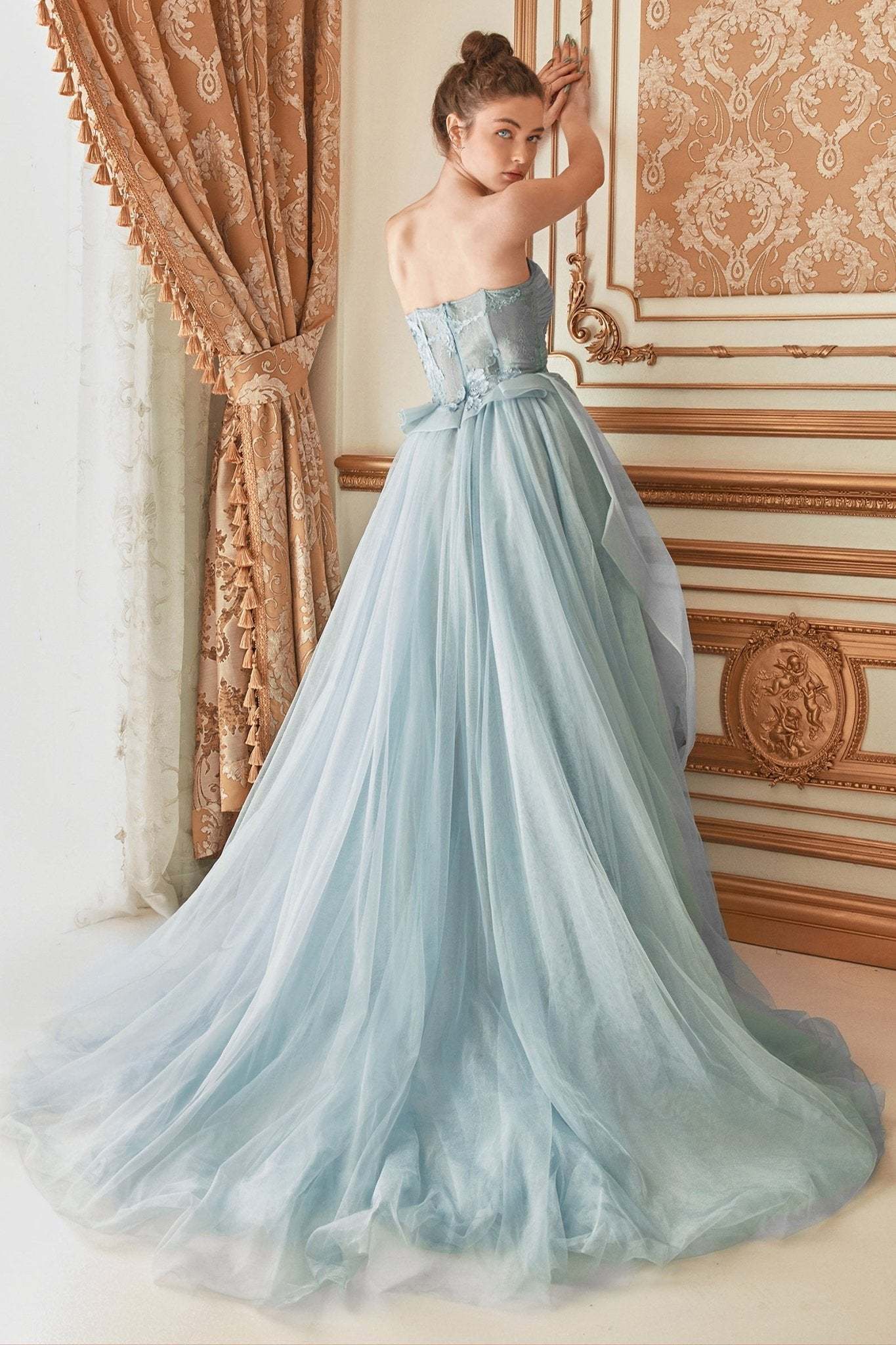 Romantic Strapless Layered Tulle Butterfly Appliques Ball Gown #A1021