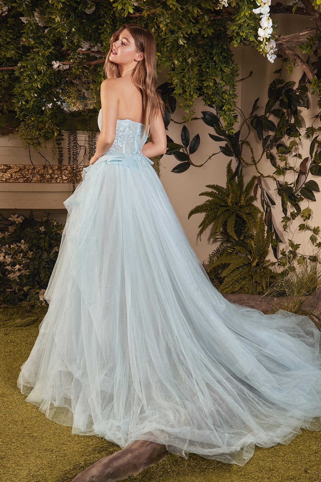 Romantic Strapless Layered Tulle Butterfly Appliques Ball Gown #A1021