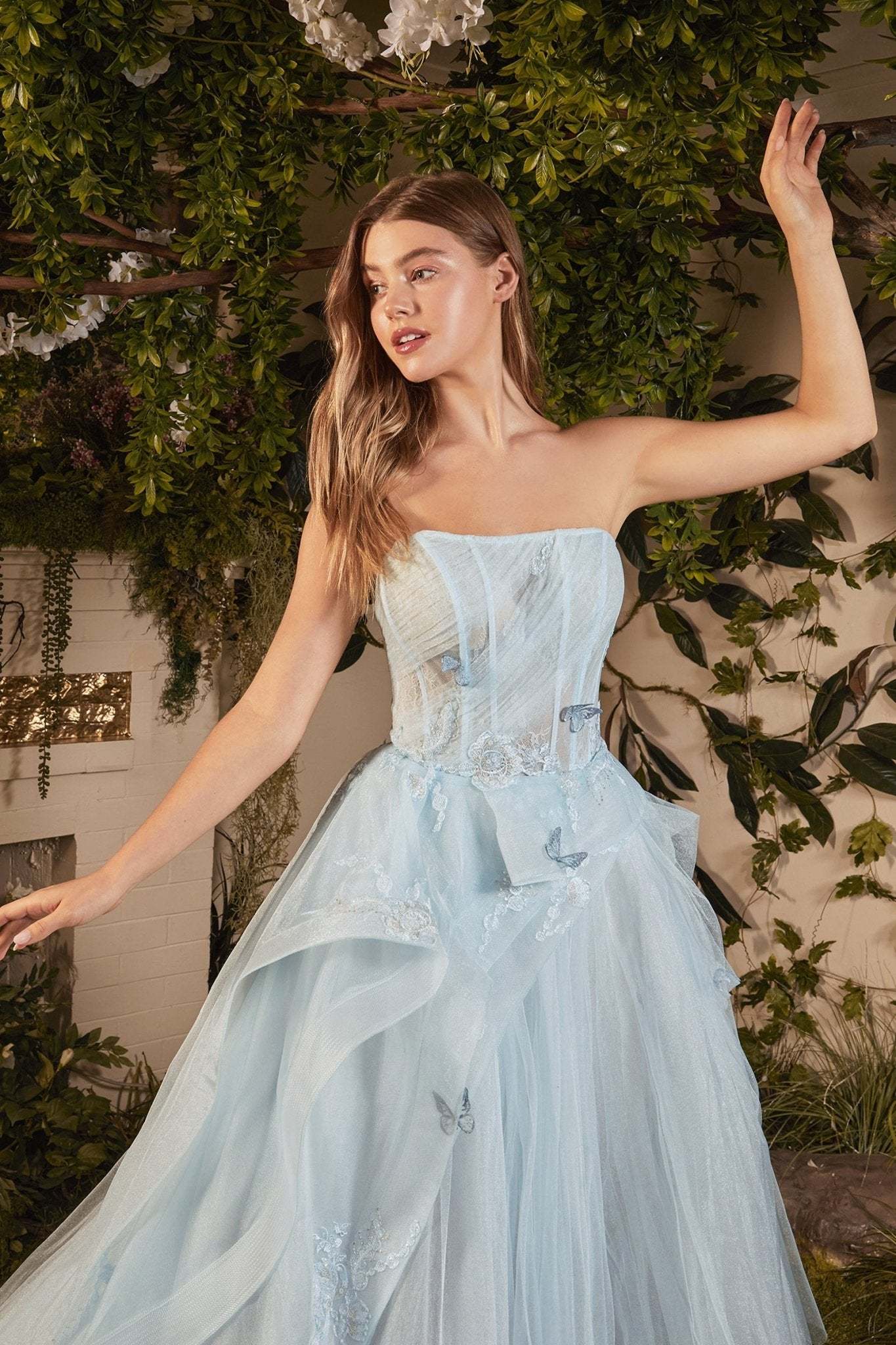 Romantic Strapless Layered Tulle Butterfly Appliques Ball Gown #A1021