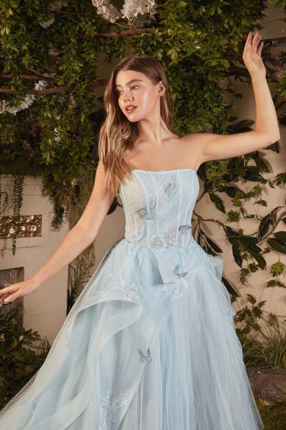 Romantic Strapless Layered Tulle Butterfly Appliques Ball Gown #A1021
