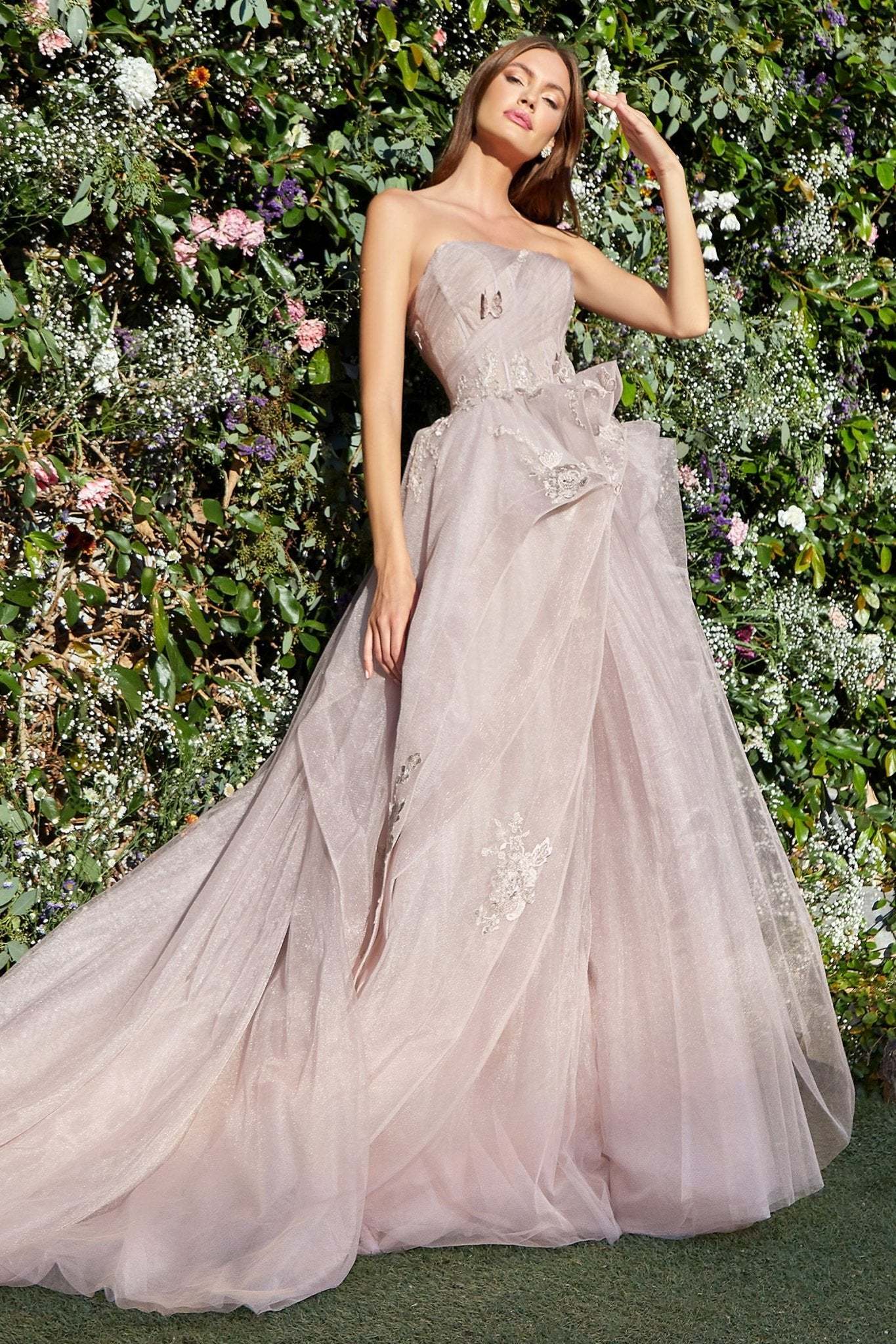 Romantic Strapless Layered Tulle Butterfly Appliques Ball Gown #A1021