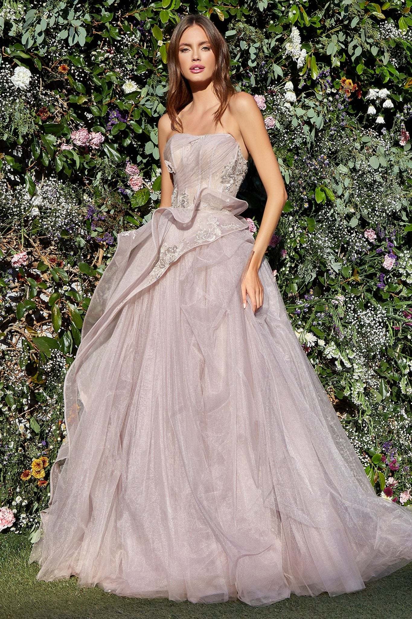 Romantic Strapless Layered Tulle Butterfly Appliques Ball Gown #A1021