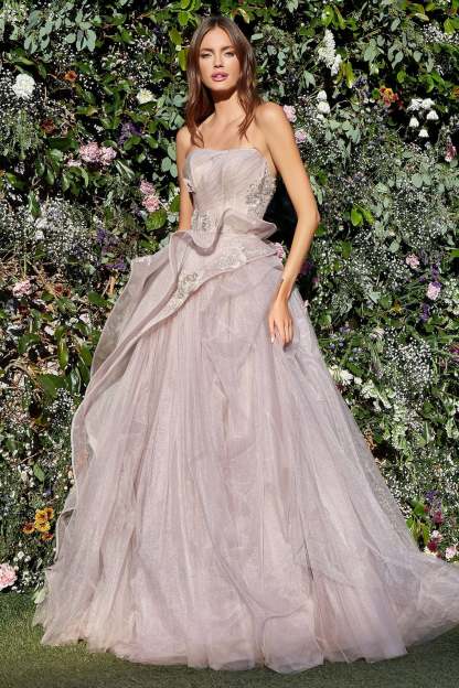 Romantic Strapless Layered Tulle Butterfly Appliques Ball Gown #A1021