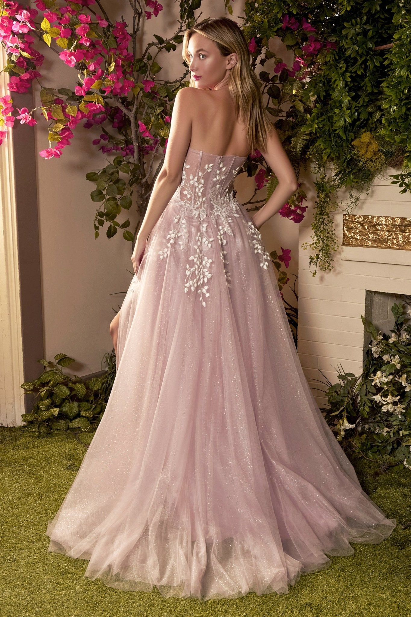 A-Line Strapless Sweetheart Diamond Glitter Corset Gown #A1029