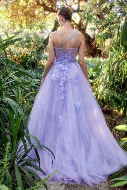 Stunning A-Line Layered Tulle Skirt One-Shoulder Lace Gown #A1053