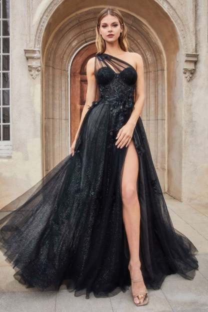 Stunning A-Line Layered Tulle Skirt One-Shoulder Lace Gown #A1053