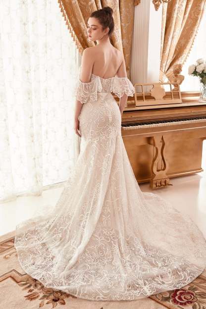 Exquisite Strapless Off The Shoulder Rhinestone Bow Belt Mermaid Gown #A1104W