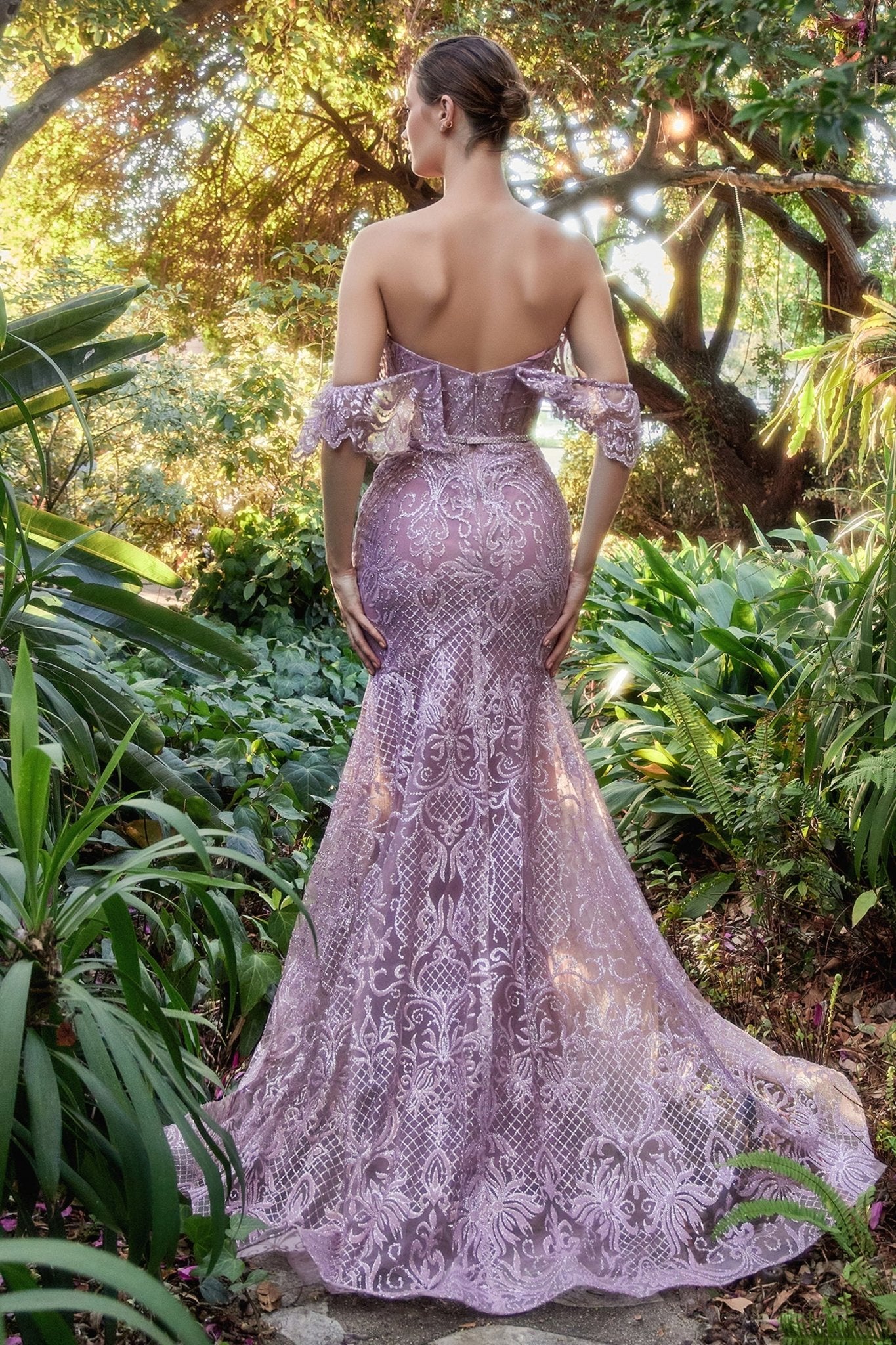 Fitted Printed Strapless Horse Hair-Trimmed Mermaid Gown #A1105
