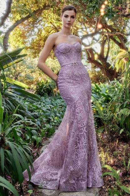 Fitted Printed Strapless Horse Hair-Trimmed Mermaid Gown #A1105