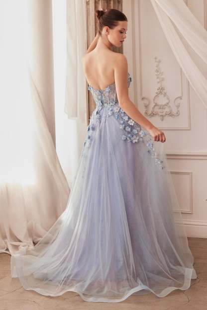 Exquisite Strapless Floral Lace Appliques Ball Gown With Puff Sleeves #A1108