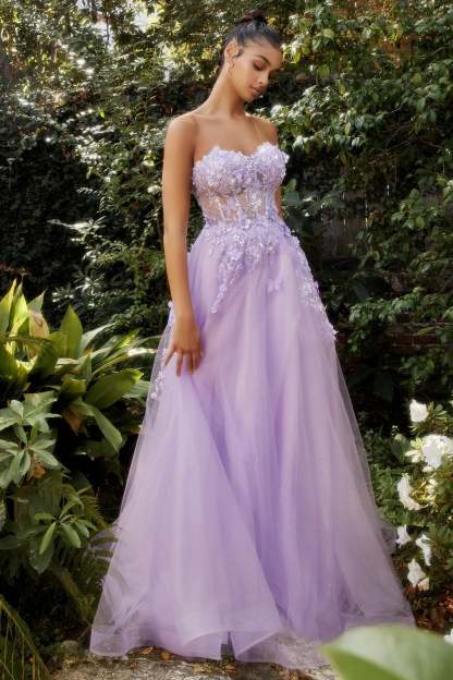 Exquisite Strapless Floral Lace Appliques Ball Gown With Puff Sleeves #A1108