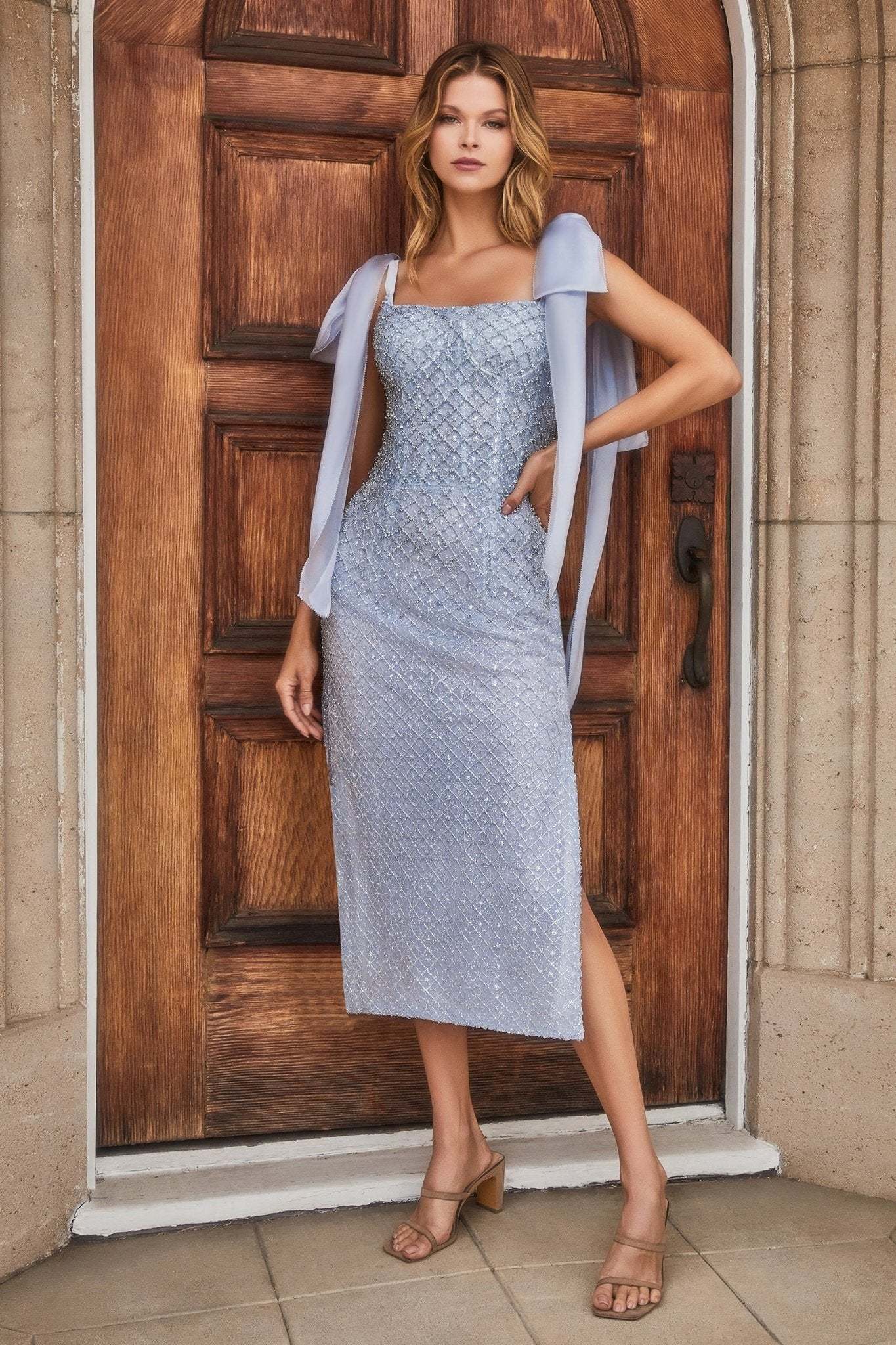 Stunning Satin Rhinestone Cocktail Dress W Detachable Bow #A1110