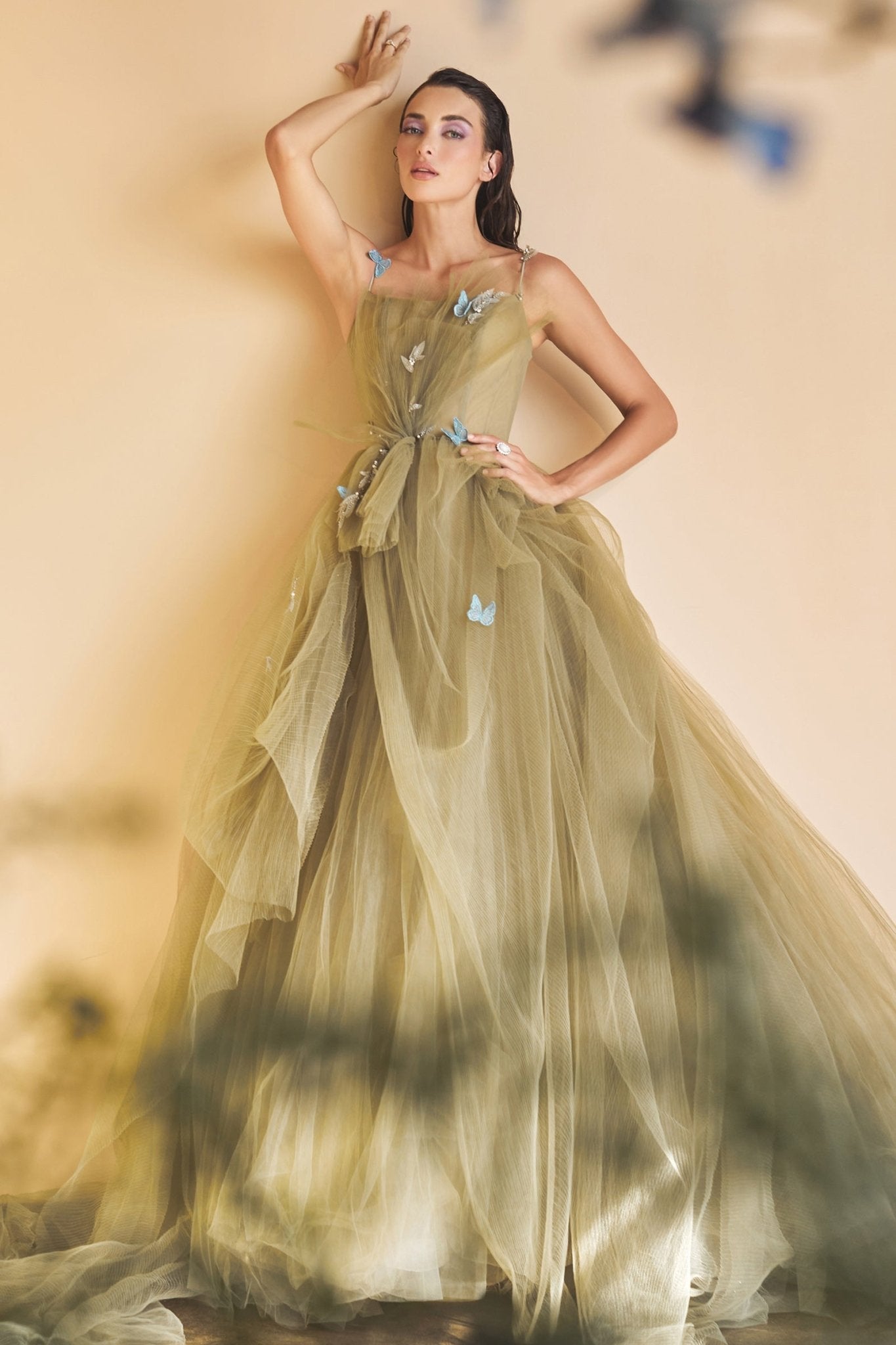 Stunning Butterfly Appliques Layered Tulle Ball Gown #A1318