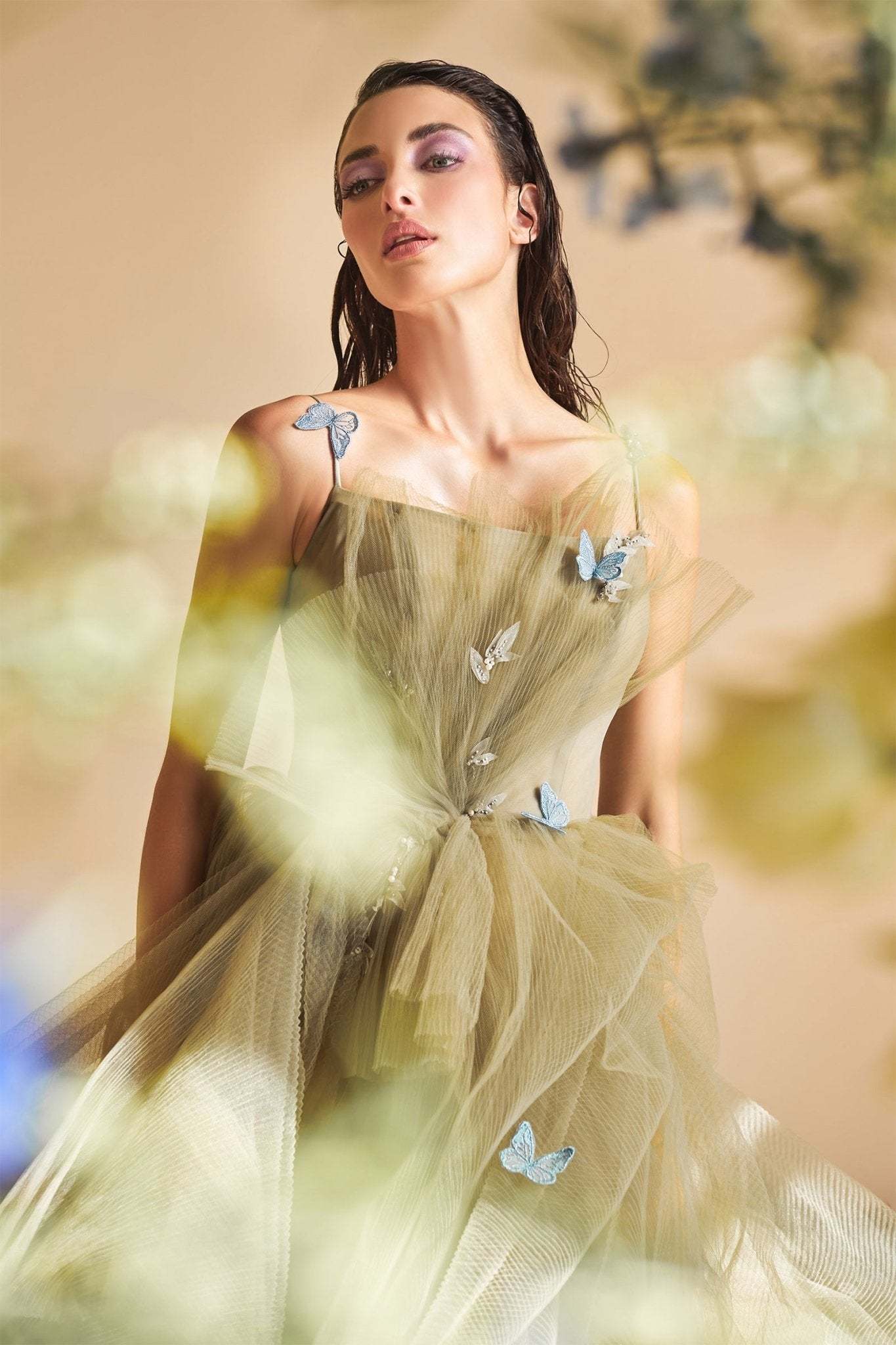 Stunning Butterfly Appliques Layered Tulle Ball Gown #A1318